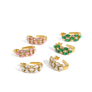 Boucles D'Oreilles Puces Pour Femmes En Acier Inoxydable Doré, Étanches, En Forme De C, Ornées De Strass. h5 Image4