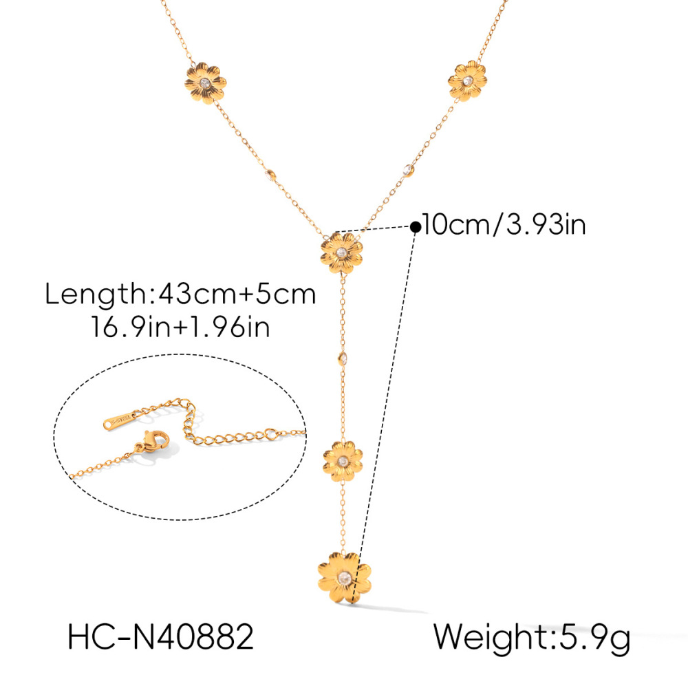 Colliers Pendentifs Pour Femmes Simple Series Daily Flower En Acier Inoxydable Étanche Couleur Or Avec Zircon h5Image2