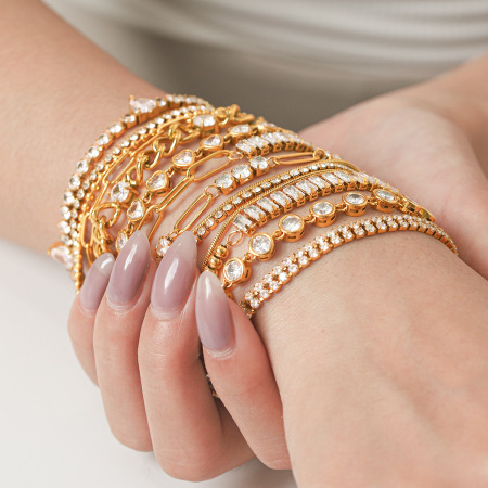 Bracelet chaîne pour femme, en acier inoxydable doré, étanche, de forme irrégulière, orné de zircon, collection Luxueuse.