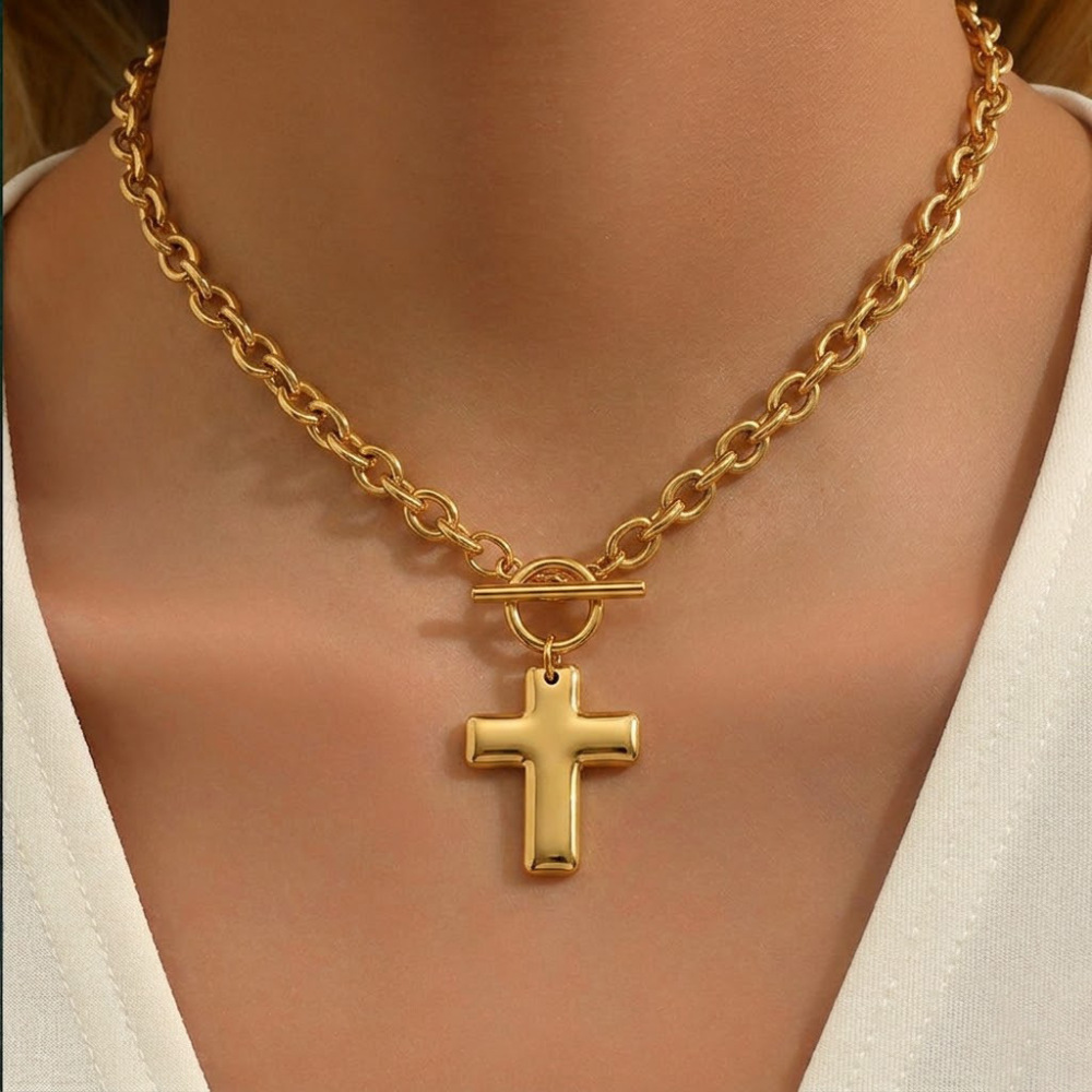 Colliers Pendentifs Pour Femmes En Acier Inoxydable, Couleur Or, En Forme De Croix h5Image2
