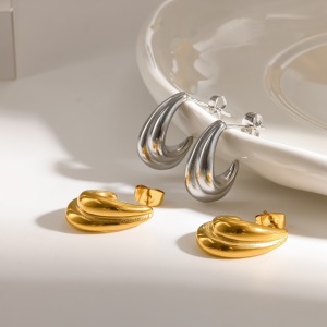 Boucles D'Oreilles Puces Pour Femmes En Acier Inoxydable, Forme C, Étanches, Couleur Or h5 Image2