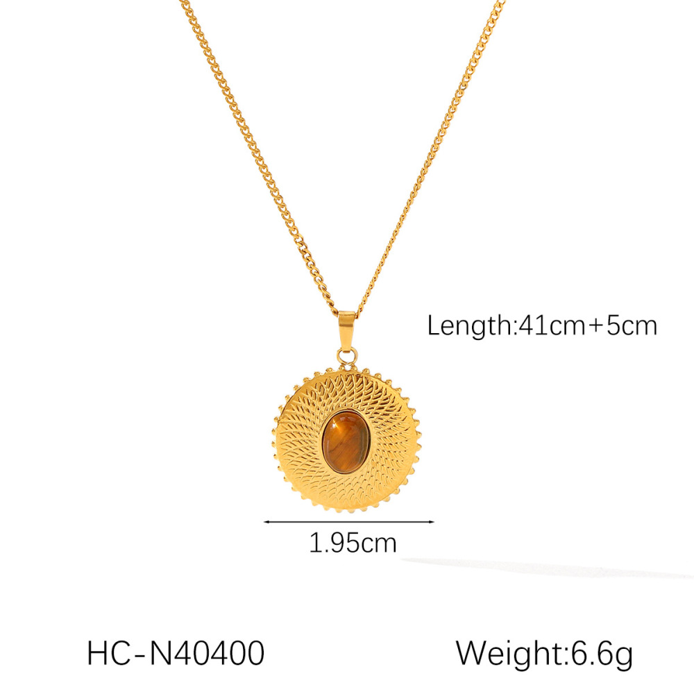 Colliers Pour Femmes Avec Pendentif En Forme De Croix Et D'Ellipse, En Acier Inoxydable, Couleur Or, Pierre Naturelle Et Zircon. Image2