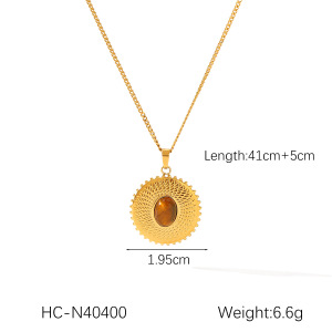Colliers Pour Femmes Avec Pendentif En Forme De Croix Et D'Ellipse, En Acier Inoxydable, Couleur Or, Pierre Naturelle Et Zircon. h5 Image2