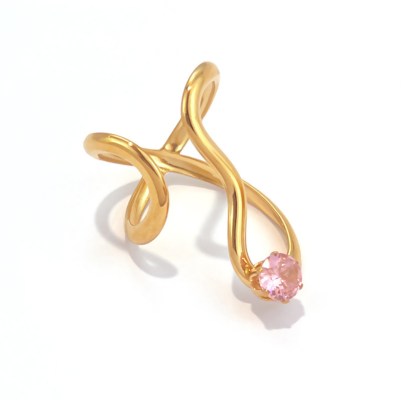 Bagues Pour Femmes En Acier Inoxydable De Forme Simple Et Irrégulière, Étanches, Couleur Or, Serties De Zircon. Image4