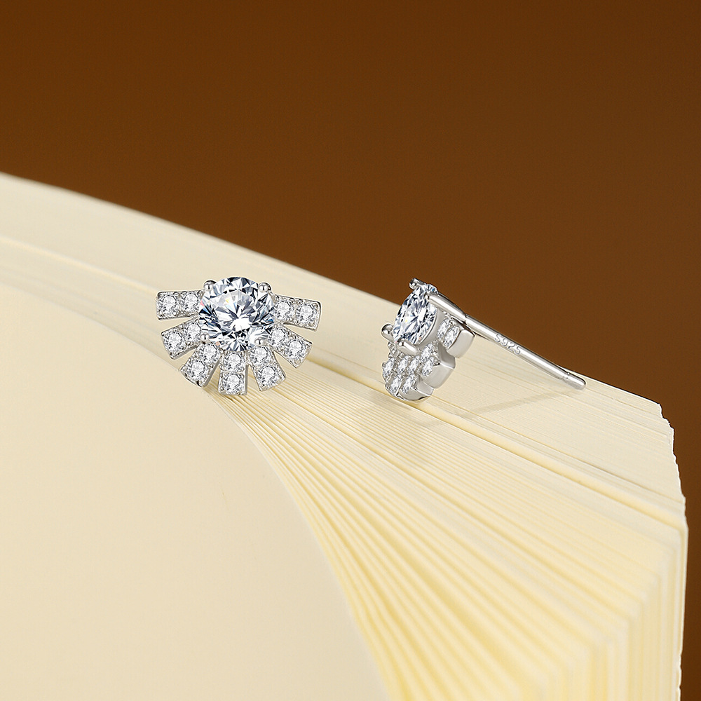 Boucles D'Oreilles Pour Femmes En Argent Sterling 925 Plaqué Rhodium, Forme Géométrique Simple, Style Quotidien, Avec Moissanite. Image2