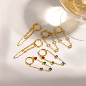 Boucles D'Oreilles Pendantes Pour Femmes, En Acier Inoxydable Étanche, Couleur Or, Avec Pompon Et Strass. h5 Image2