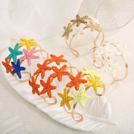 Bracelets pour femmes en raphia tissé à motif d'étoile de mer, collection Simple Series Vacation