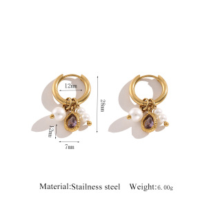 Boucles D'Oreilles Créoles Pour Femmes, Collection Romantic, Perles Daily Droplet, En Acier Inoxydable Étanche, Couleur Or. h5 