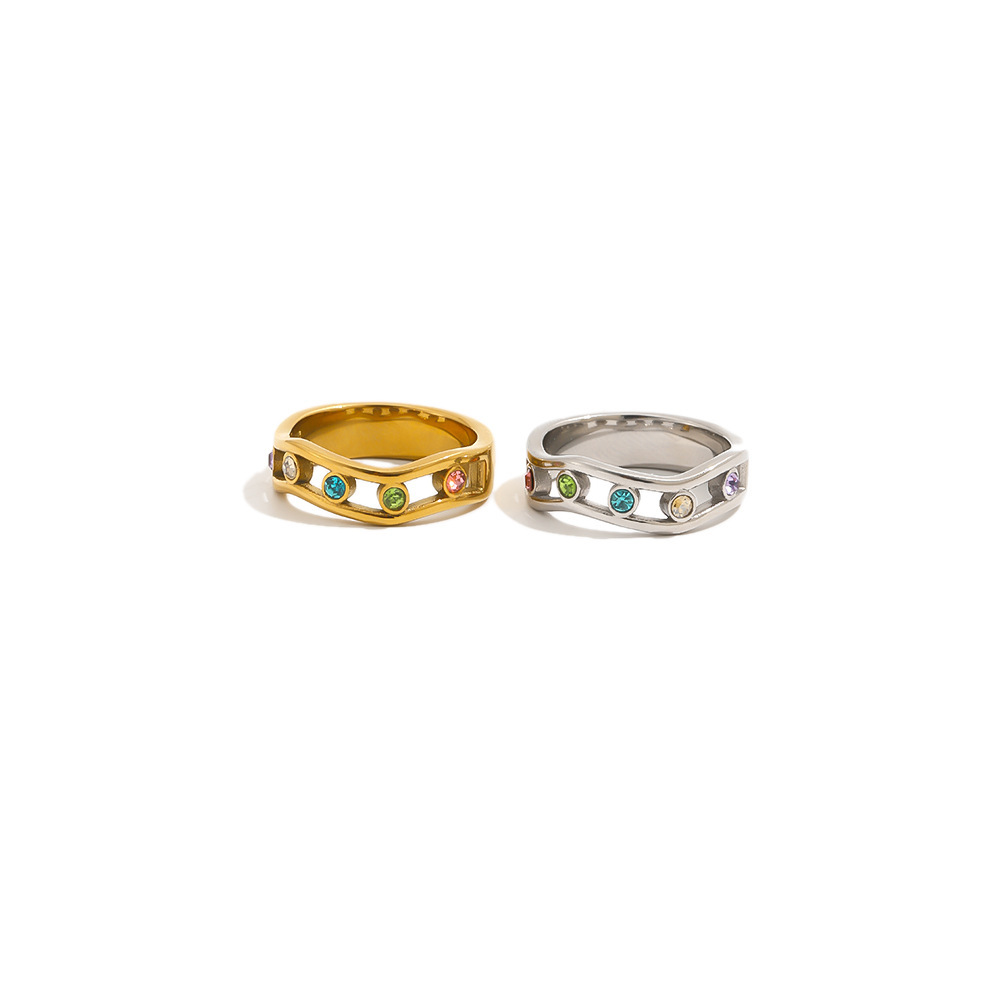 Bagues Pour Femmes Luxueuses En Acier Inoxydable Doré, Style Océanique, De Forme Irrégulière Et Étanches, Ornées De Zircon. Image4