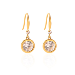 Boucles D'Oreilles Pendantes Pour Femmes En Acier Inoxydable Étanche, Couleur Or, Avec Zircon. h5 Image5