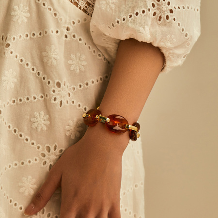 Bracelets en acrylique pour femmes, style rétro, forme irrégulière, avec perles 2