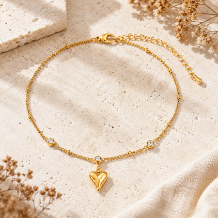 Chaîne de cheville Simple Series Vacation Heart Chain en acier inoxydable étanche couleur or 2