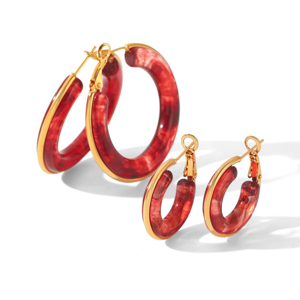Boucles D'Oreilles Créoles Pour Femmes Simple Series Daily Circle En Résine Couleur Or Image6