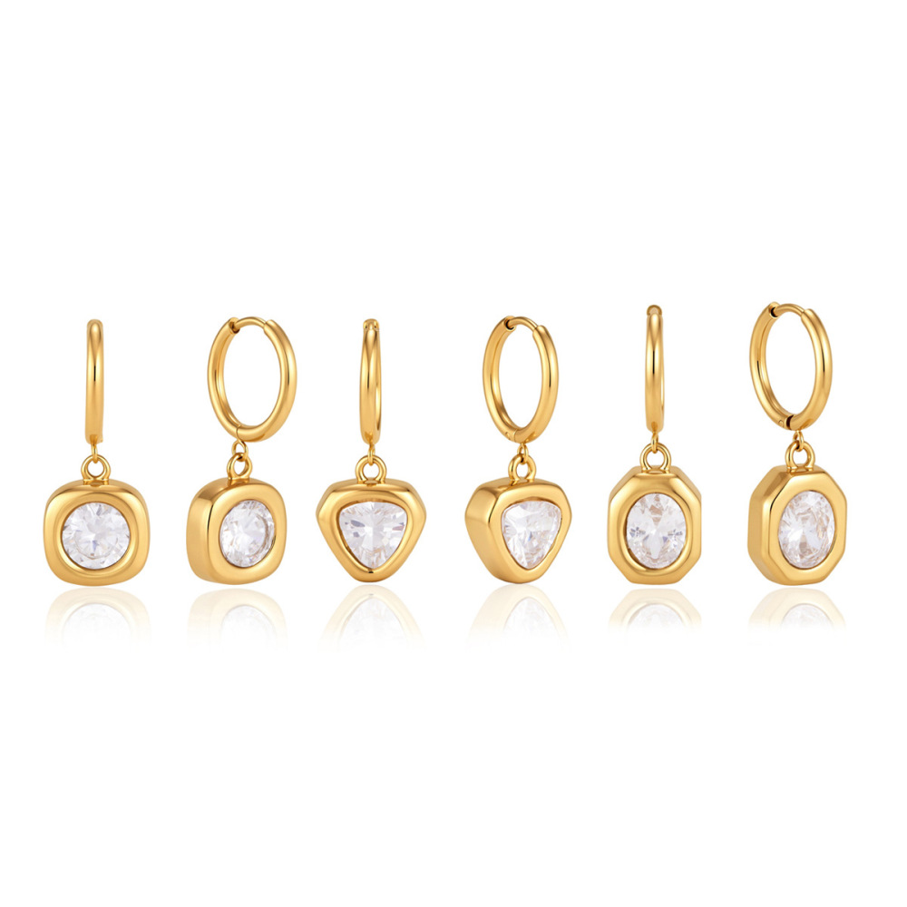 Boucles D'Oreilles Pendantes Pour Femme, Luxueuses Et Simples, De Forme Géométrique Rectangulaire, En Acier Inoxydable Étanche, Couleur Or, Ornées De Zircon. Image5