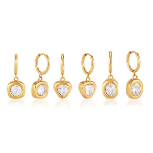 Boucles D'Oreilles Pendantes Pour Femme, Luxueuses Et Simples, De Forme Géométrique Rectangulaire, En Acier Inoxydable Étanche, Couleur Or, Ornées De Zircon. h5 Image5