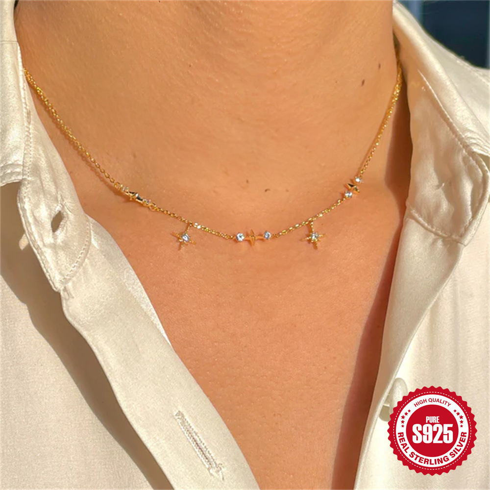 Colliers Pour Femmes En Argent Sterling 925, Couleur Or, Collection Simple Series Daily Star Chain Image3