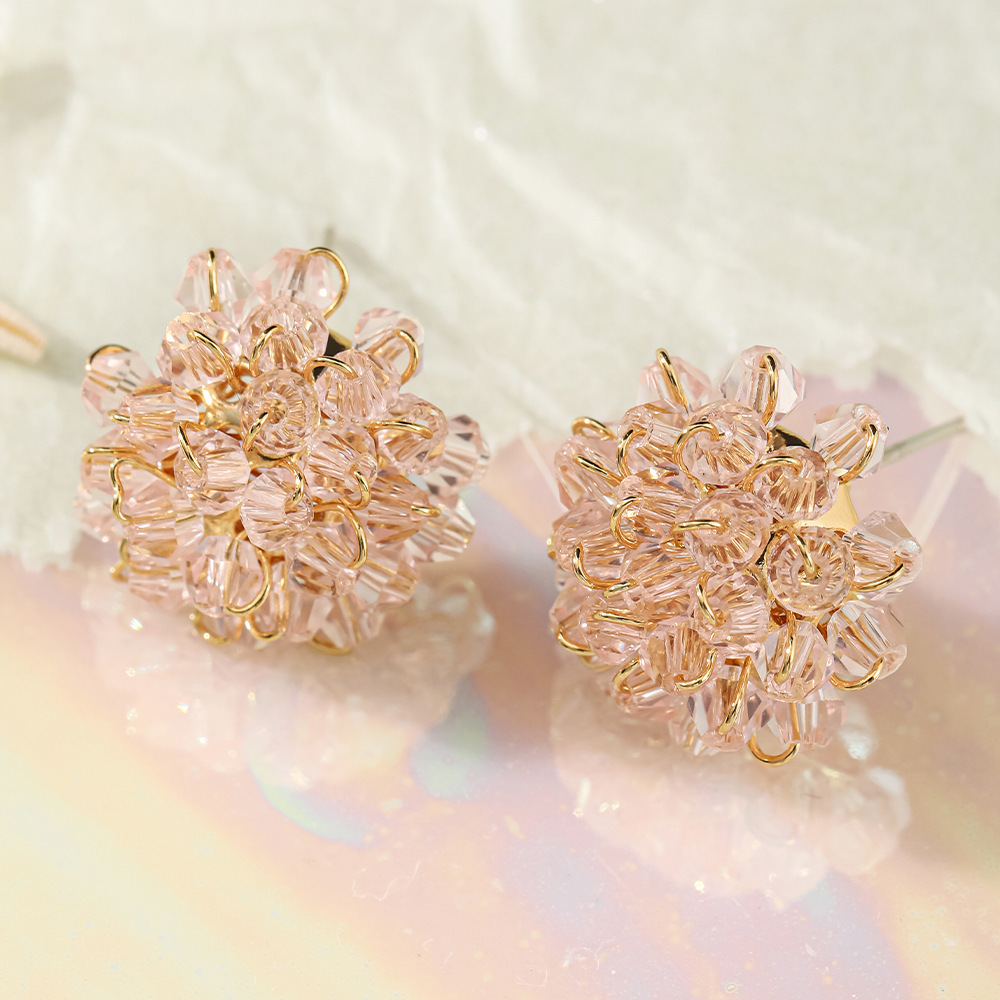 Boucles D'Oreilles Puces Pour Femmes, Collection Romantique, Motif Fleur Douce, Cristal Et Cuivre. Image2
