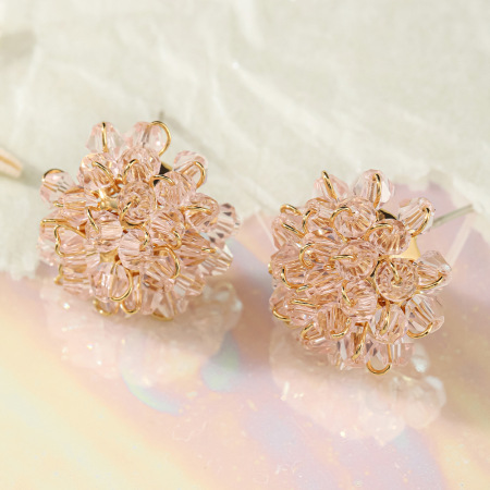 Boucles d'oreilles puces pour femmes, collection romantique, motif fleur douce, cristal et cuivre. 2