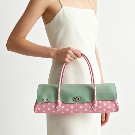 Sacs à bandoulière baguette pour femmes, style décontracté, en PVC avec quincaillerie métallique et à pois transparents multicolores. 2