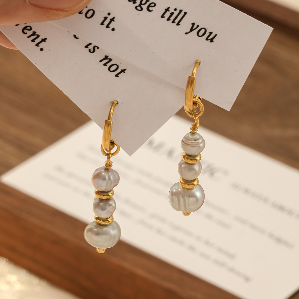 Boucles D'Oreilles Perles D'Eau Douce Couleur Cuivre Doré, Collection Classique Image3