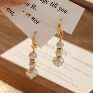 Boucles D'Oreilles Perles D'Eau Douce Couleur Cuivre Doré, Collection Classique h5 Image3