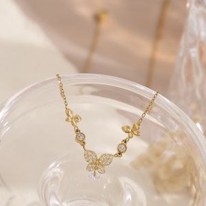 Colliers Pendentifs Pour Femmes Avec Pendentif Papillon En Acier Inoxydable Étanche Couleur Or Et Strass h5 Image2