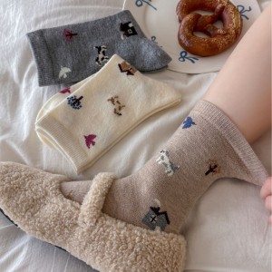 Chaussettes Mi-Mollet À Motif Géométrique Basique Et Animaux De Dessin Animé, Légèrement Rebondissantes h5 Image3