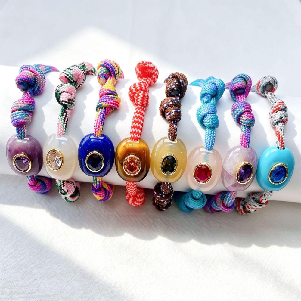 Bracelets Tressés Pour Femmes, Style Ethnique Rétro, Forme Elliptique, Ornés De Zircon. Image2