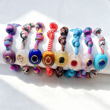 Bracelets tressés pour femmes, style ethnique rétro, forme elliptique, ornés de zircon. 2