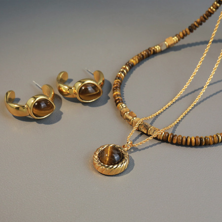 Ensembles de colliers pour femmes en pierres naturelles rétro couleur or, collection classique 2