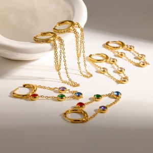 Boucles D'Oreilles Pendantes Pour Femmes, En Acier Inoxydable Étanche, Couleur Or, Avec Pompon Et Strass. h5 Image3