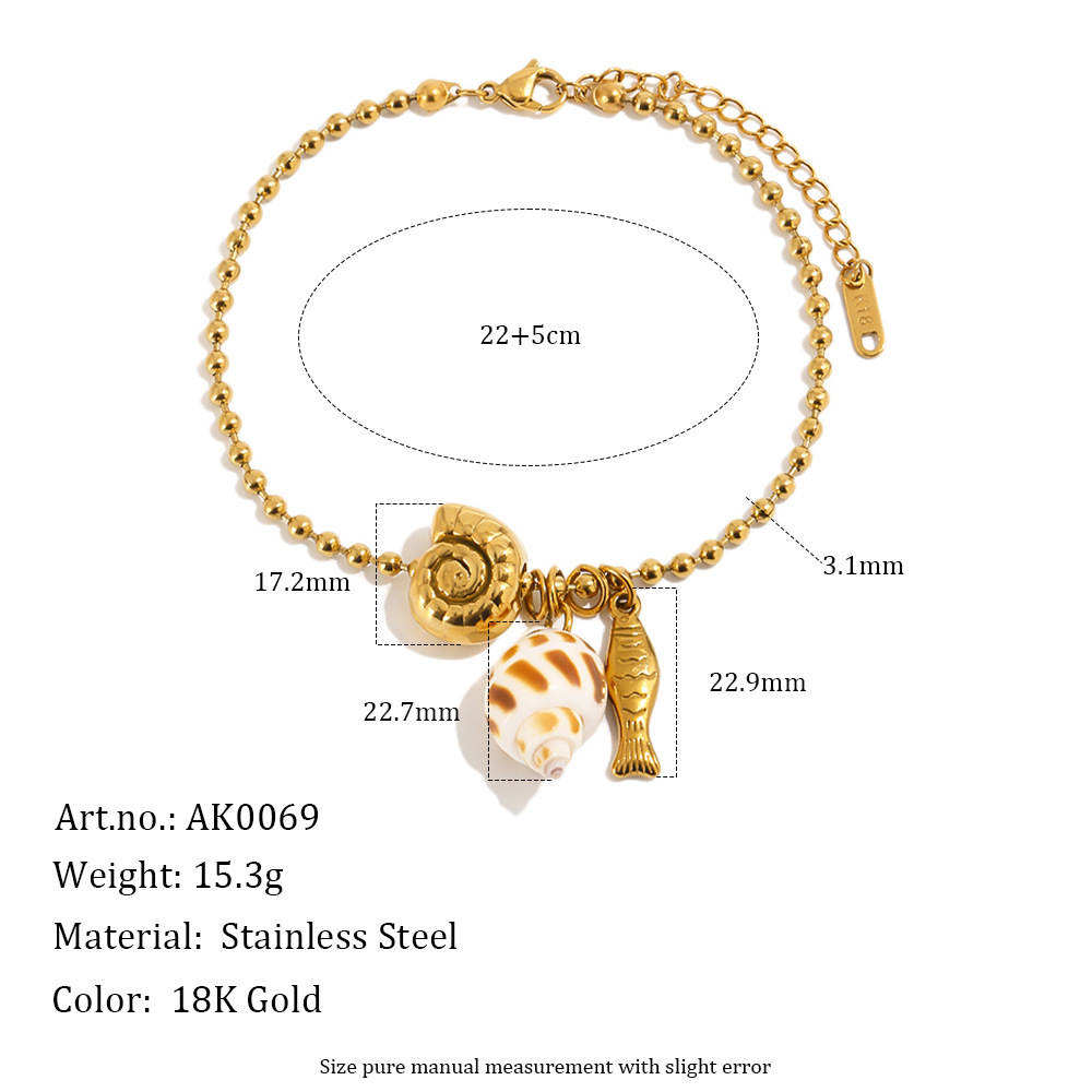 Bracelet De Cheville Simple Series Vacation Shell Fish En Acier Inoxydable Étanche Couleur Or 