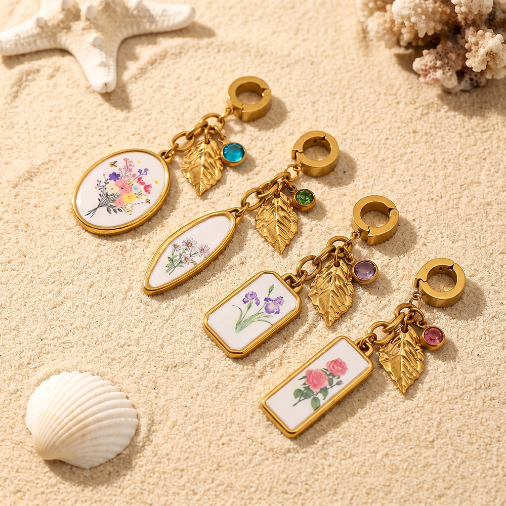 Pendentif Femme En Acier Inoxydable Doré, Forme Irrégulière, Motif Floral, Collection Romantique De Vacances Image3