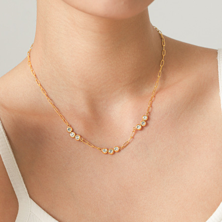 Colliers à maillons pour femmes, en acier inoxydable, couleur or, avec zircon, collection Simple Series Daily Circle
