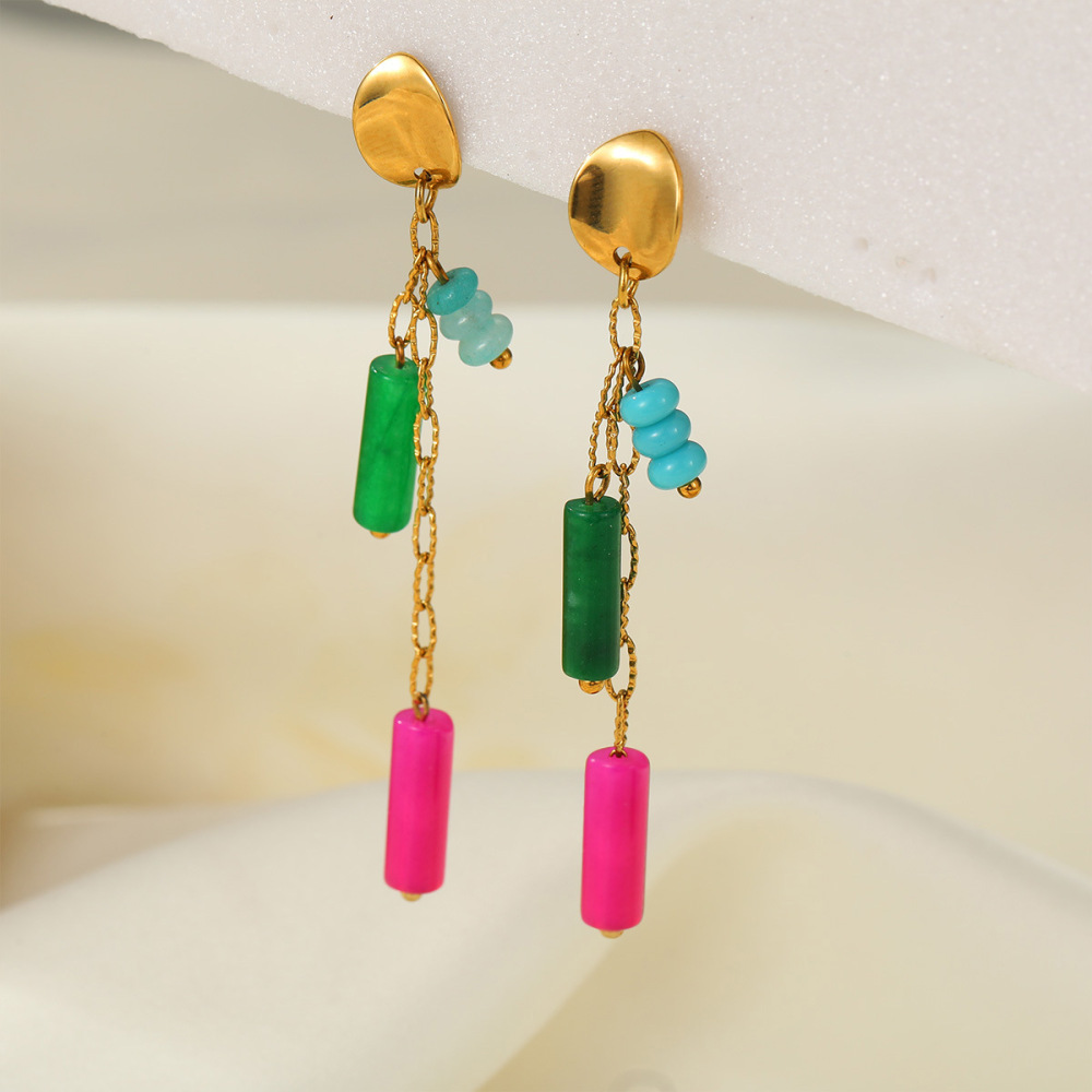 Boucles D'Oreilles Pendantes Pour Femmes, Modèle Daily Tassel, En Acier Inoxydable, Étanches, Couleur Or, De La Collection Simple Series. Image2
