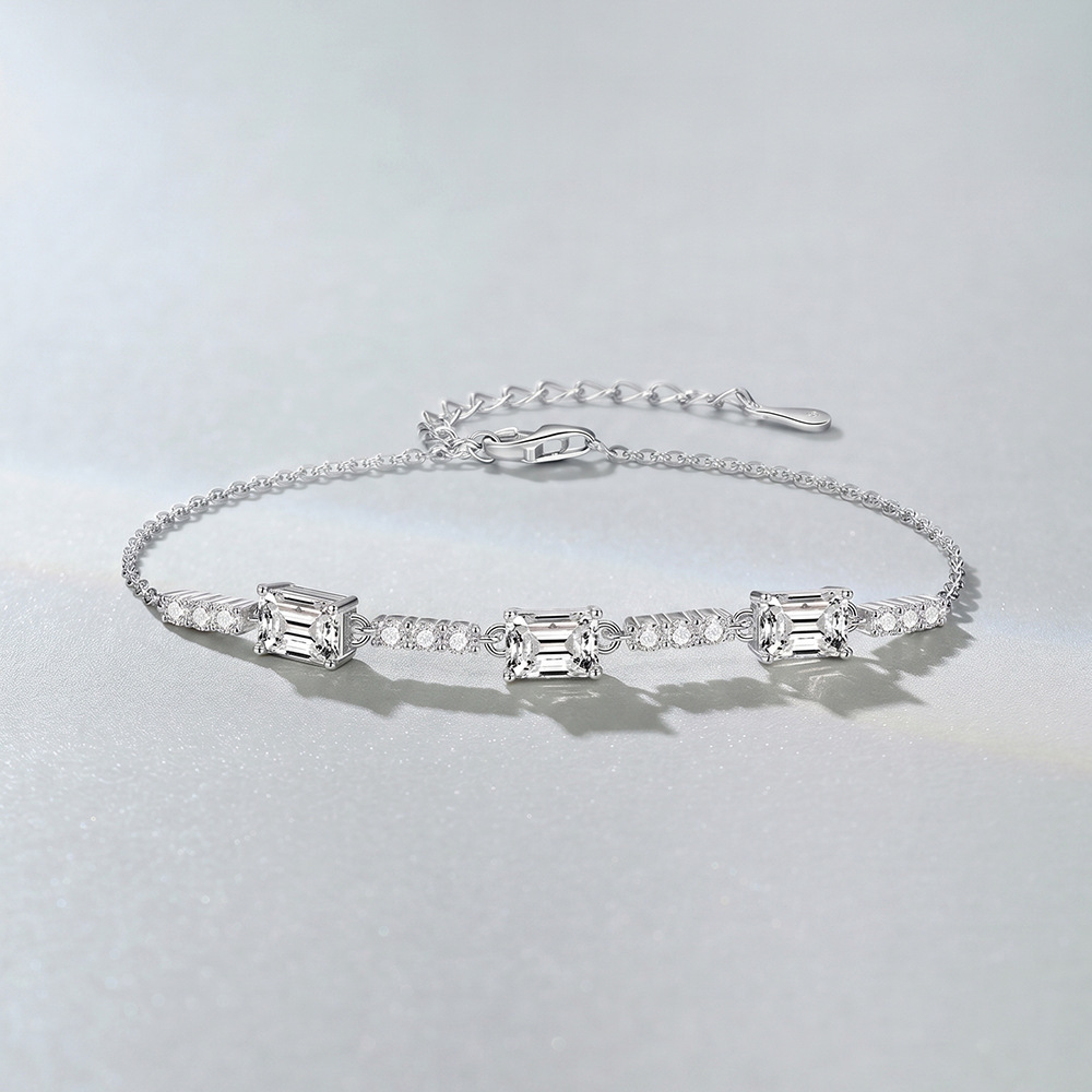 Bracelet En Argent Sterling 925 Plaqué Rhodium, Style Patchwork Classique, Pour Femme, Avec Moissanite. h5Image2