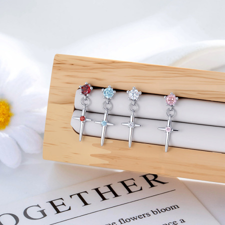 Boucles d'oreilles pendantes croix en cuivre et zircon pour femmes, collection Simple 2