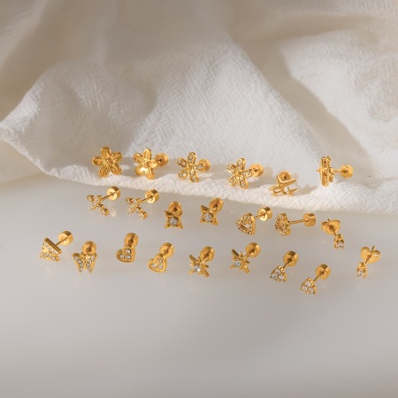 Boucles d'oreilles puces pour femmes, forme géométrique simple, en acier inoxydable, étanches, couleur or, ornées de strass.