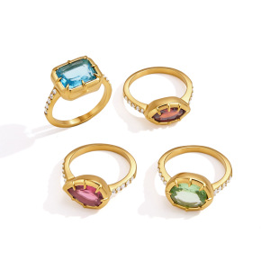 Bagues Pour Femmes En Acier Inoxydable Doré, Étanches, De Forme Géométrique Élégante Et Serties De Zircon, Collection Luxueuse. h5 Image5