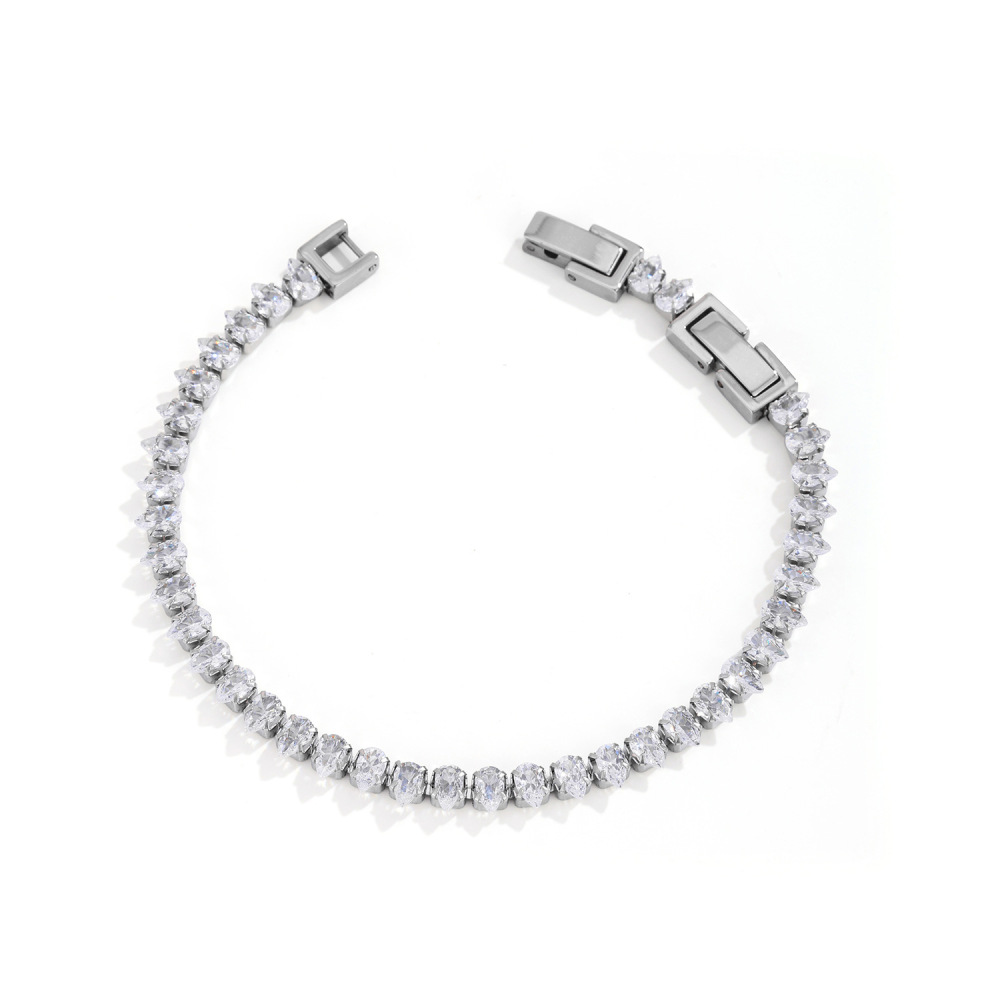 Bracelet À Breloques Élégant En Forme De Goutte Rectangulaire, En Acier Inoxydable Étanche, Couleur Or, Avec Zircon, Collection Luxueuse. Image5