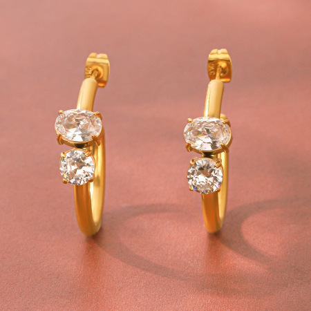 Boucles d'oreilles puces pour femmes Simple Series Daily Lines en acier inoxydable étanche couleur or et zircon