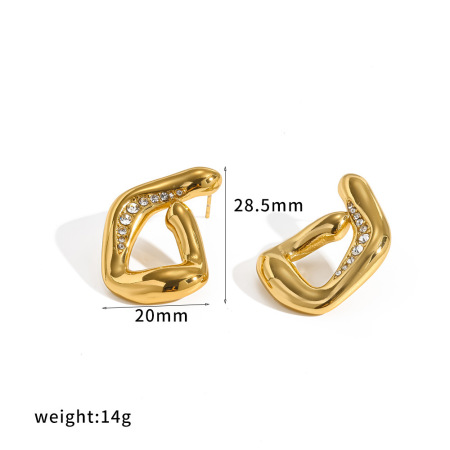 Boucles d'oreilles puces pour femmes en acier inoxydable étanche, couleur or, en forme de G, ornées de strass.