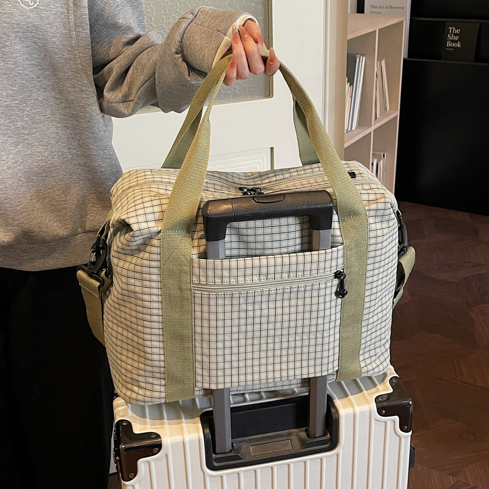 Sacs De Sport Et De Voyage Carrés Pour Femmes, Style Décontracté, Sans Couleur Unie, En Tissu À Carreaux h5Image3