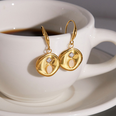 Boucles d'oreilles pendantes pour femmes, style rétro elliptique, en acier inoxydable étanche, couleur or, collection Simple Series
