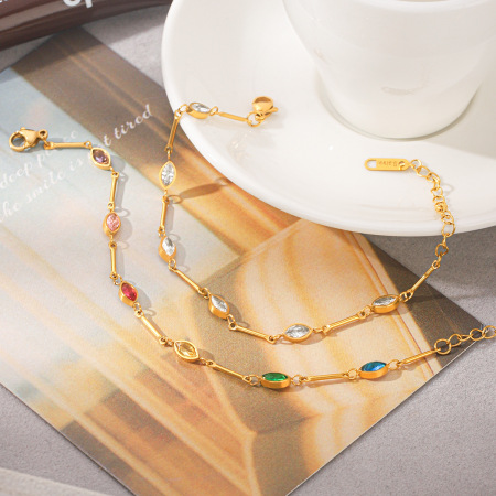 Bracelet chaîne pour femme Simple Series Daily Chain en acier inoxydable étanche couleur or avec zircon 2