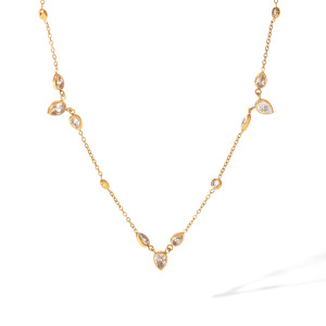 Colliers À Maillons Pour Femmes, Collection Daily Droplet Chain, En Acier Inoxydable, Couleur Or, Étanches, Avec Zircon. h5 Image8