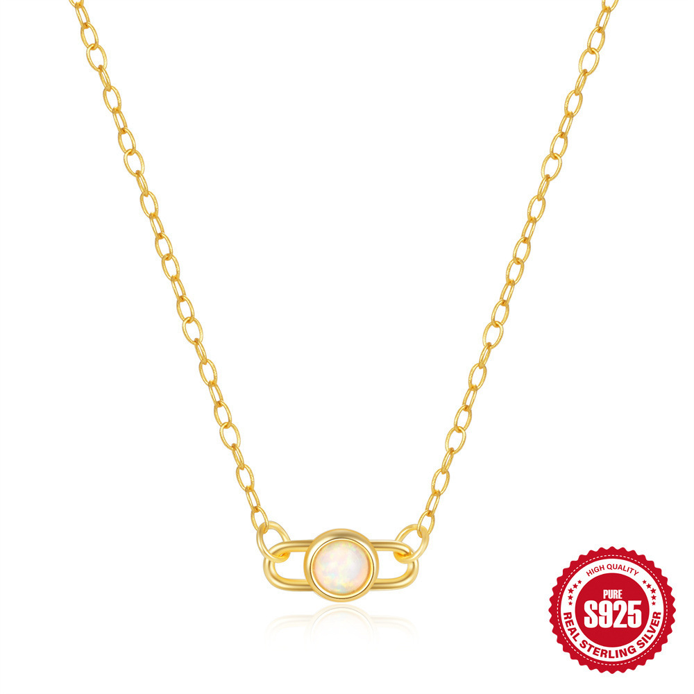 Colliers Pour Femmes En Argent Sterling 925, Couleur Or, Forme Ellipse Quotidienne, Collection Simple Series 