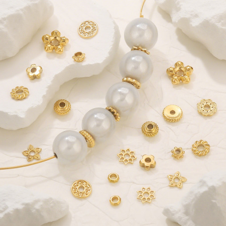 Perles d'espacement en acier inoxydable étanches couleur or, motif floral