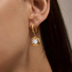 Boucles D'Oreilles Pendantes Pour Femme, Luxueuses Et Simples, De Forme Géométrique Rectangulaire, En Acier Inoxydable Étanche, Couleur Or, Ornées De Zircon. h5 Image3