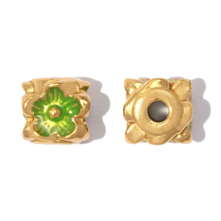Perles d'espacement en acier inoxydable étanches couleur or, émail doux, série romantique, motif floral. 2